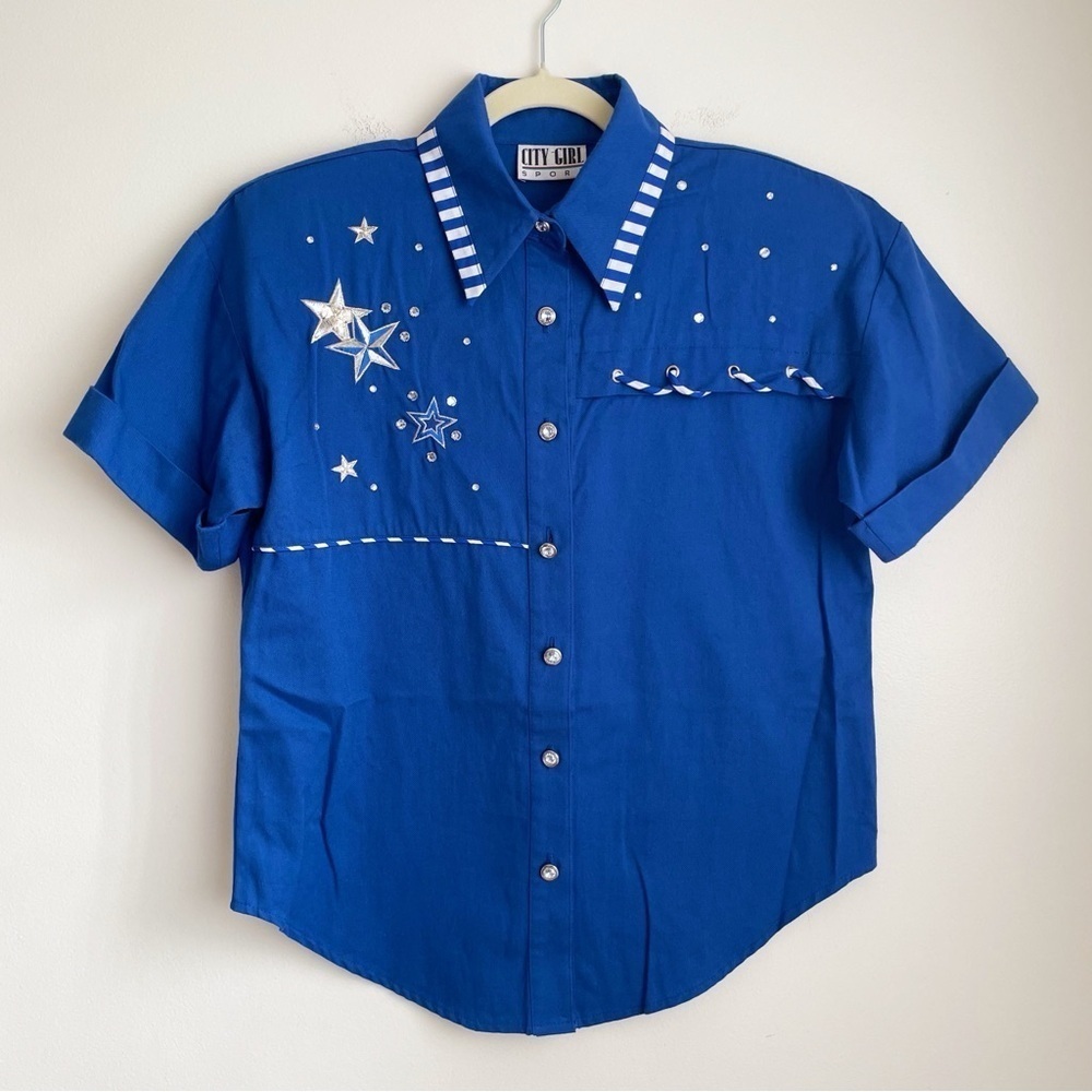 Vintage City Girl western show shirt button down cowgirl cowboy rodeo L horse